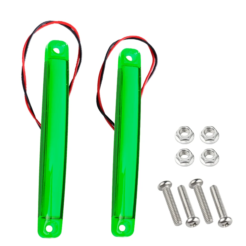 LED Multicolour Waterproof Lights Garden Solar System, Ambient Illumination Light, Vehicle or Trailer Warning Lights. Transparent Crystal Shell and Curved Surface Design Enhances Irradiation Range. Specifications: Material: High Strength ABS Plastic, Model: 9LED Strip Light, Size: 12x98mm, Power: 1W, Voltage: DC 12-24V Universal, Screw Hole Distance: 90mm.