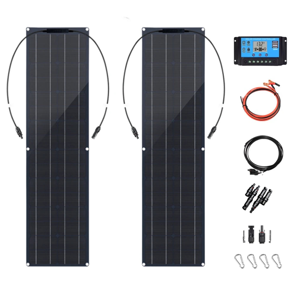 50W 100W Monocrystalline Flexible Solar Panel Kit 12V Battery Charger System For Home Camping Car RV Boat Off-grid Applications
