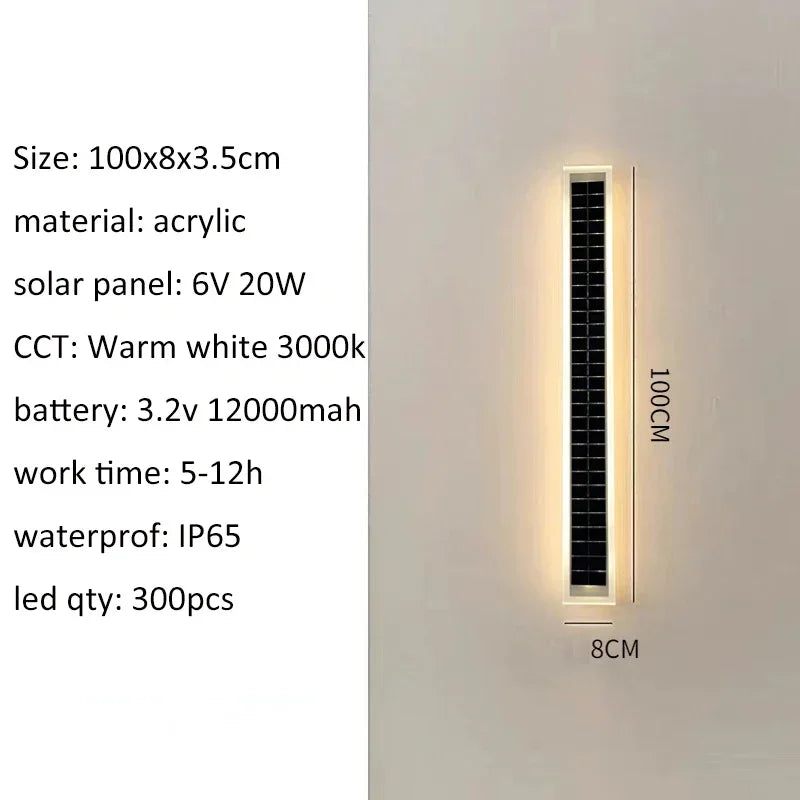 Solar Wall Lights for Outside Door 20W Waterproof  Acrylic Lampshade Modern 100cm Long Solar Wall Lights for Porch Patio