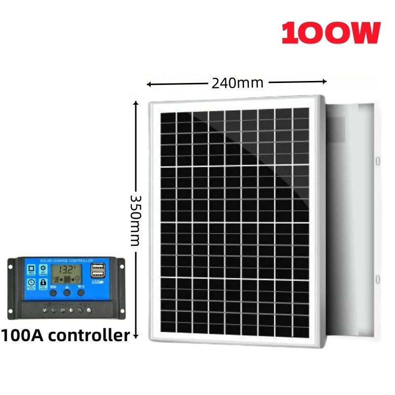 500W Solar Panel 18V Glass Aluminum Frame Single Crystal Solar Power Generation Car Battery Charger Home System Camping Charging