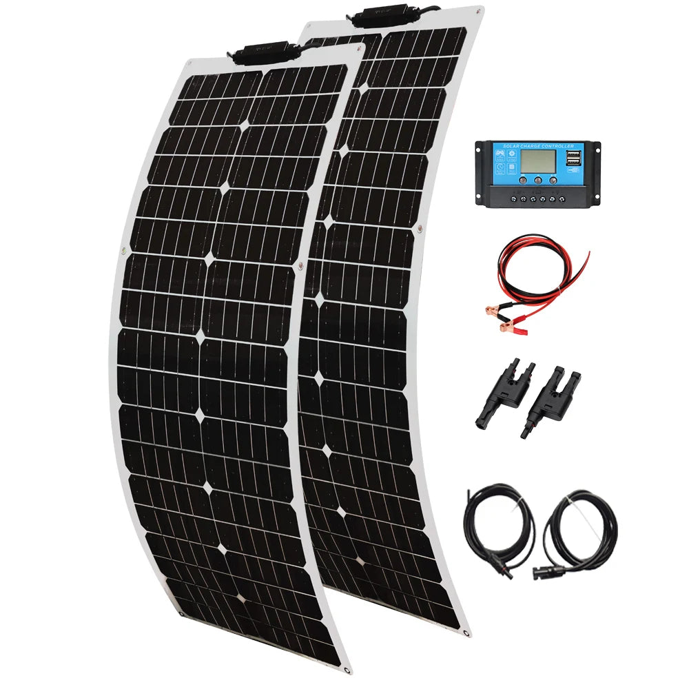 50W 100W Monocrystalline Flexible Solar Panel Kit 12V Battery Charger System For Home Camping Car RV Boat Off-grid Applications