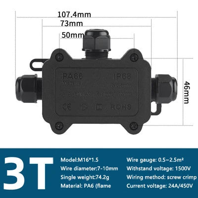 IP68 Waterproof Junction Box Electrical Connector 2-3Way Enclosure Block Cable Connecting Line Protection for Wiring Accessories