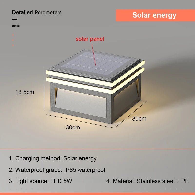 Solar Pillar Lights LED Wall Lamp Outdoor Waterproof Lighting Home Decor Solar Energy Square Lamp Villa Gate Garden Door Fence