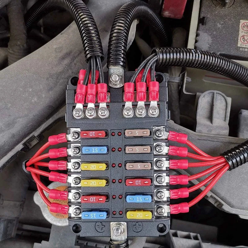 12V 12 Way Marine Fuse Block Fuse Panel With Ground & 12 Volt Fuse Box For Car Automotive Boat RV RZR-A45K