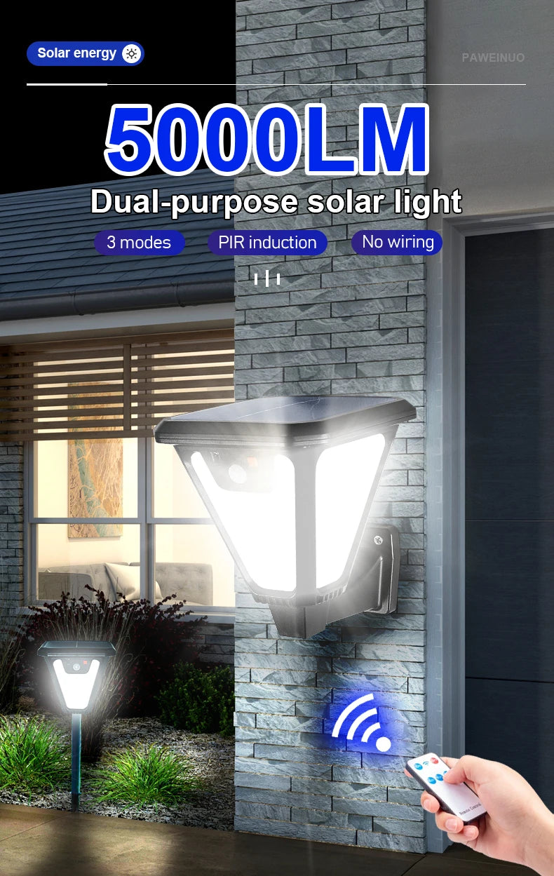 5000LM Outdoor Solar Lights Motion Sensor Solar Powered Lamp USB Rechargeable Wall Light Garden Decoration Landscape floodlight
