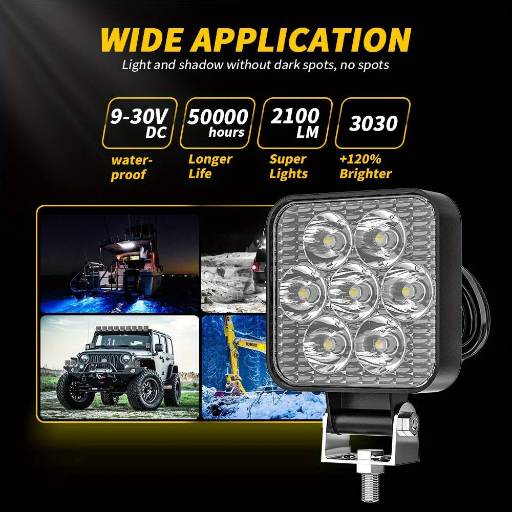 4/2PC 12-24V 7LED Mini Square LED Work Light Off Road Auxiliary Modified Headlights Spotlights Flood Spot Lamp for Car Truck SUV