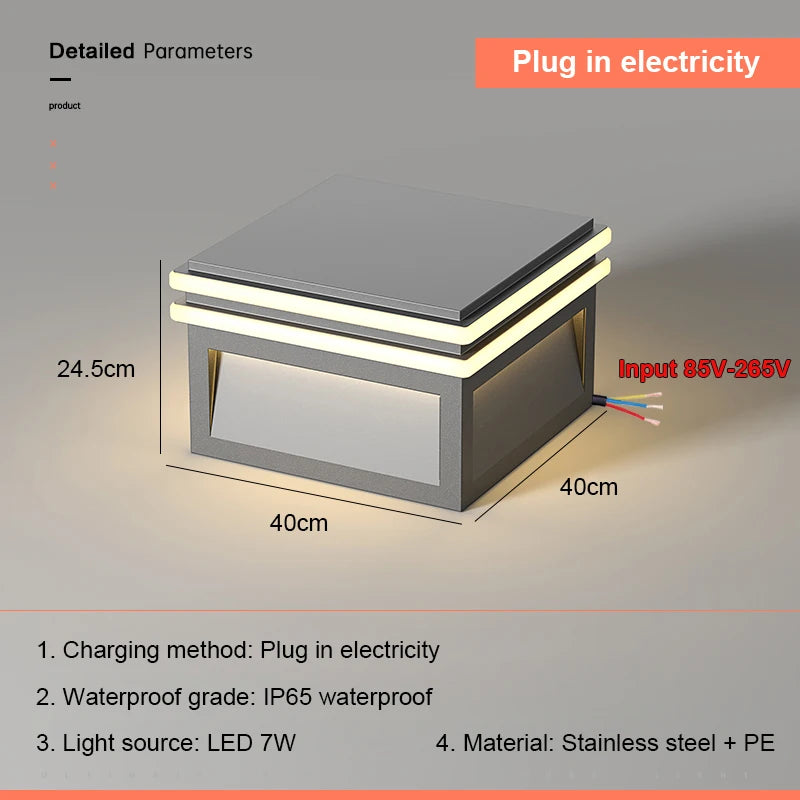 Solar Pillar Lights LED Wall Lamp Outdoor Waterproof Lighting Home Decor Solar Energy Square Lamp Villa Gate Garden Door Fence