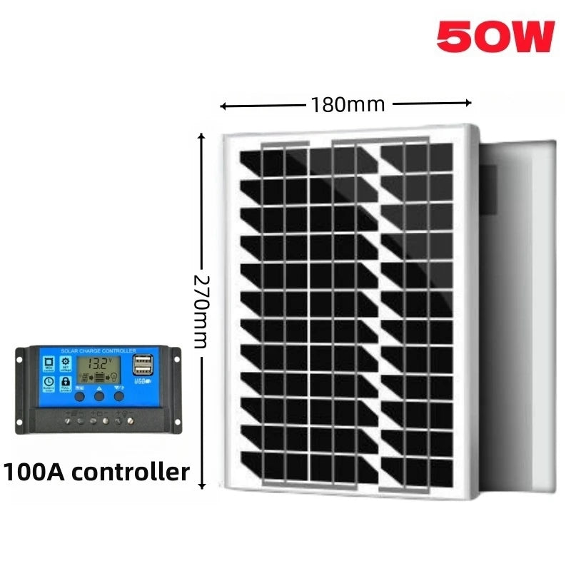 500W Solar Panel 18V Glass Aluminum Frame Single Crystal Solar Power Generation Car Battery Charger Home System Camping Charging
