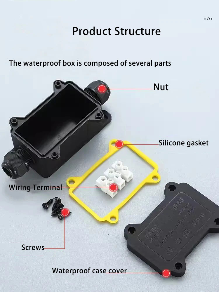 IP68 Waterproof Junction Box Electrical Connector 2-3Way Enclosure Block Cable Connecting Line Protection for Wiring Accessories