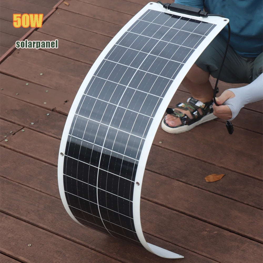 50W 100W Monocrystalline Flexible Solar Panel Kit 12V Battery Charger System For Home Camping Car RV Boat Off-grid Applications