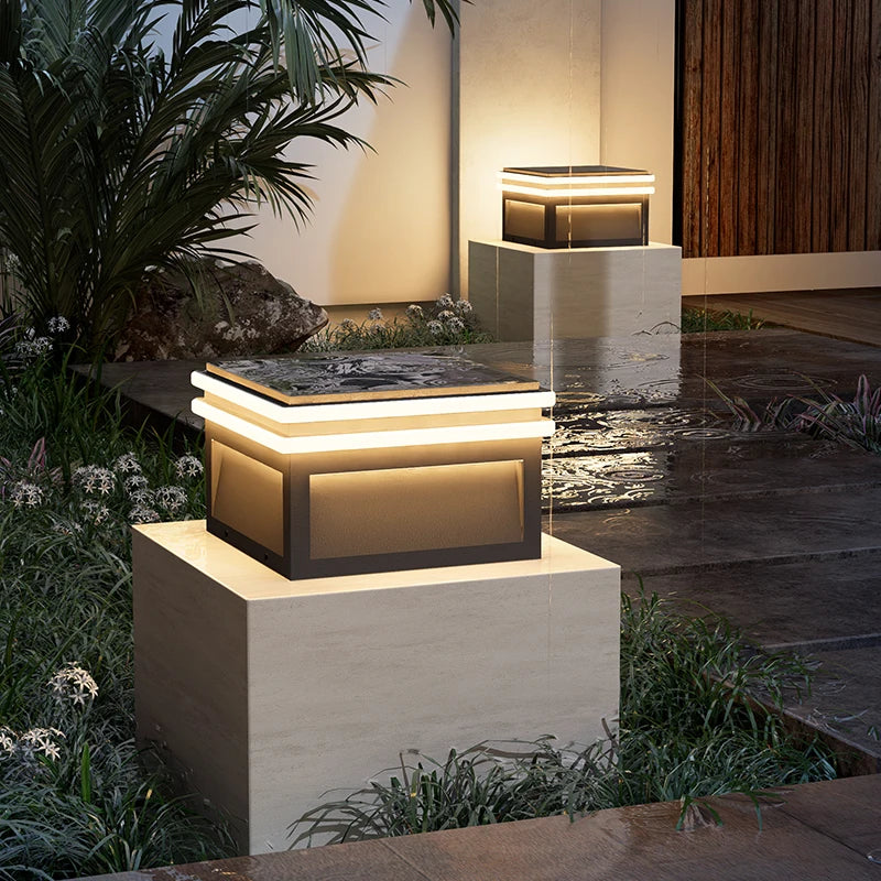 Solar Pillar Lights LED Wall Lamp Outdoor Waterproof Lighting Home Decor Solar Energy Square Lamp Villa Gate Garden Door Fence