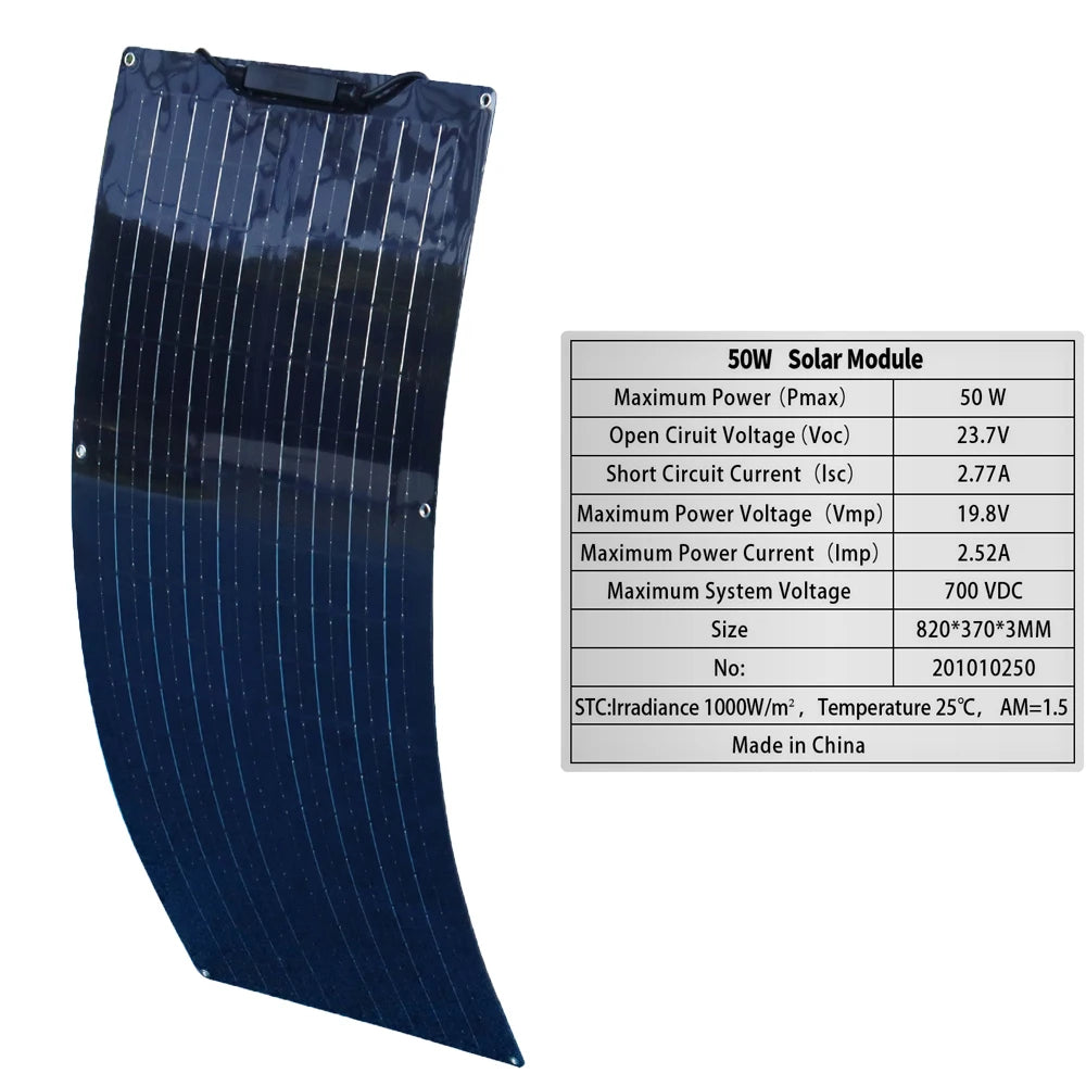 50W 100W Monocrystalline Flexible Solar Panel Kit 12V Battery Charger System For Home Camping Car RV Boat Off-grid Applications