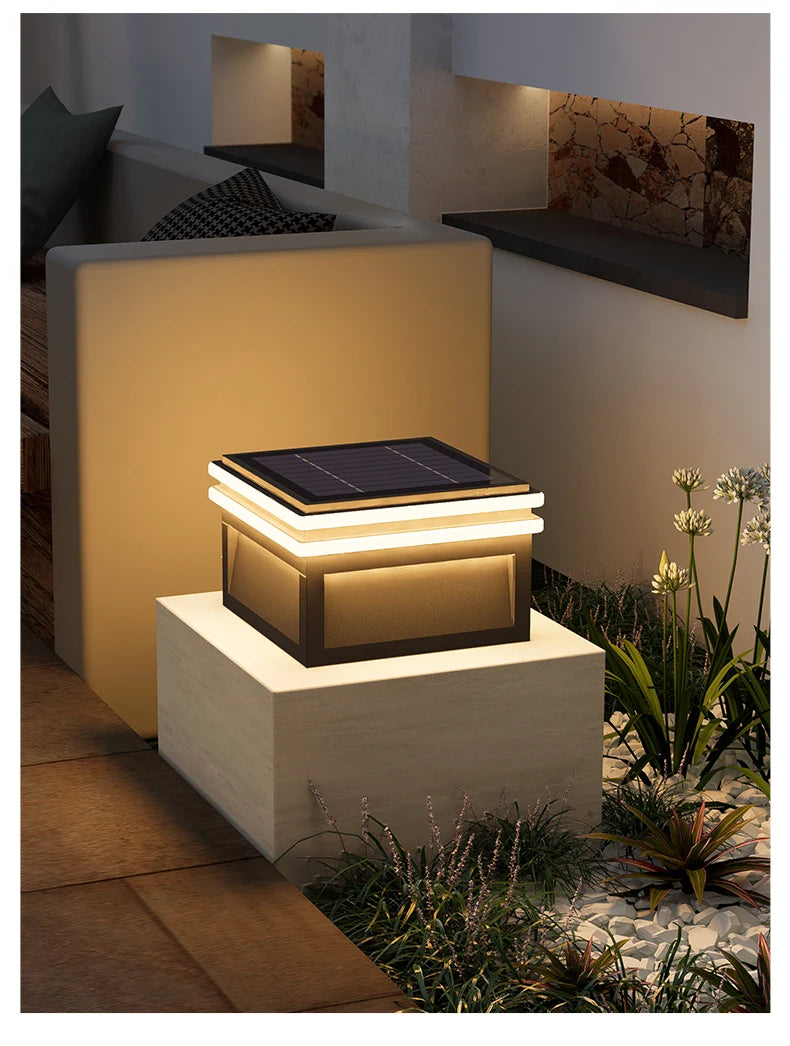 Solar Pillar Lights LED Wall Lamp Outdoor Waterproof Lighting Home Decor Solar Energy Square Lamp Villa Gate Garden Door Fence