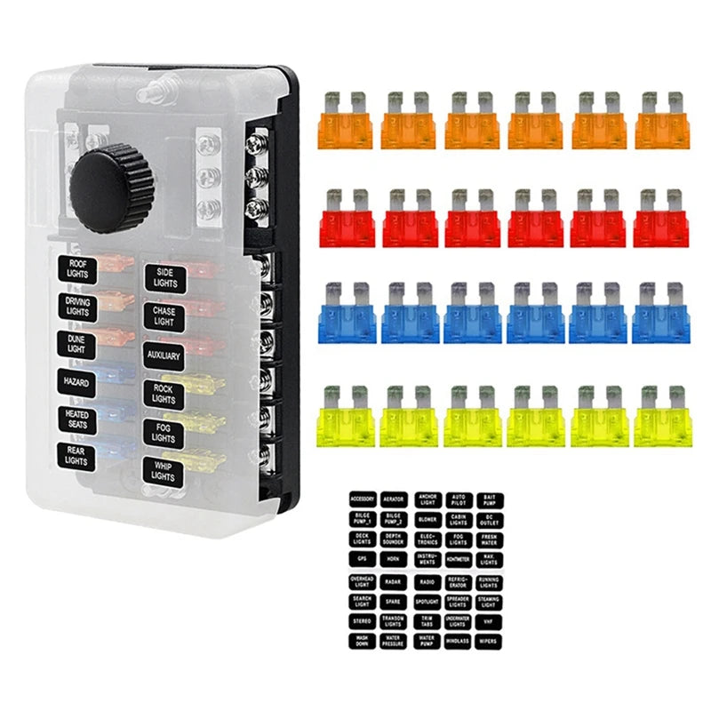 Blade Fuse Holder Block & Warning Indicator Power Distribution Panel Board Car Boat Fuse Box Holder-A34G