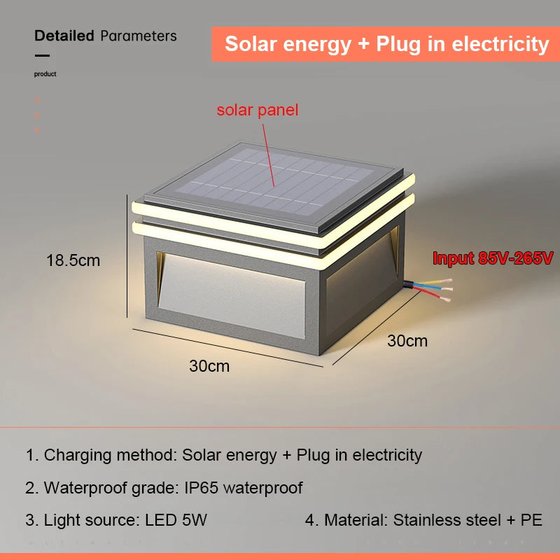 Solar Pillar Lights LED Wall Lamp Outdoor Waterproof Lighting Home Decor Solar Energy Square Lamp Villa Gate Garden Door Fence