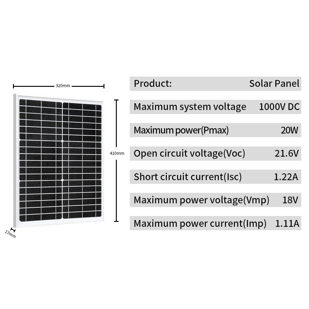 XINPUGUANG 10W 20W 50W Mono Solar Panel 18V High-Efficiency Monocrystalline PV Module Power Charger for RV Marine Rooftop Farm