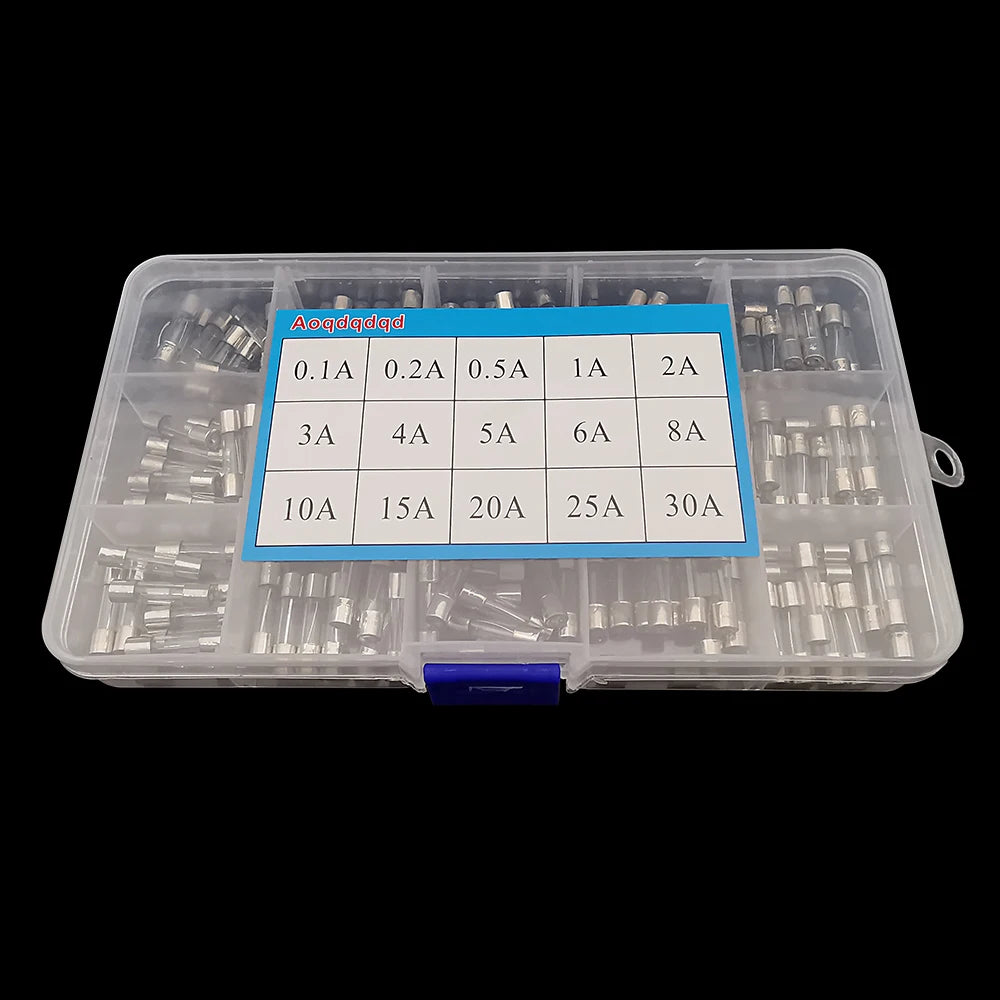 100/150Pcs Quick Blow Glass Tube Fuse 5x20mm Glass Fuses Assortment kit 0.2A-20A/0.1A-30A with Plastic Box