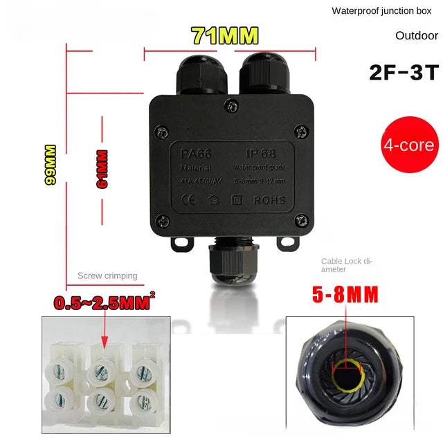 IP68 Waterproof Junction Box Electrical Connector 2-3Way Enclosure Block Cable Connecting Line Protection for Wiring Accessories