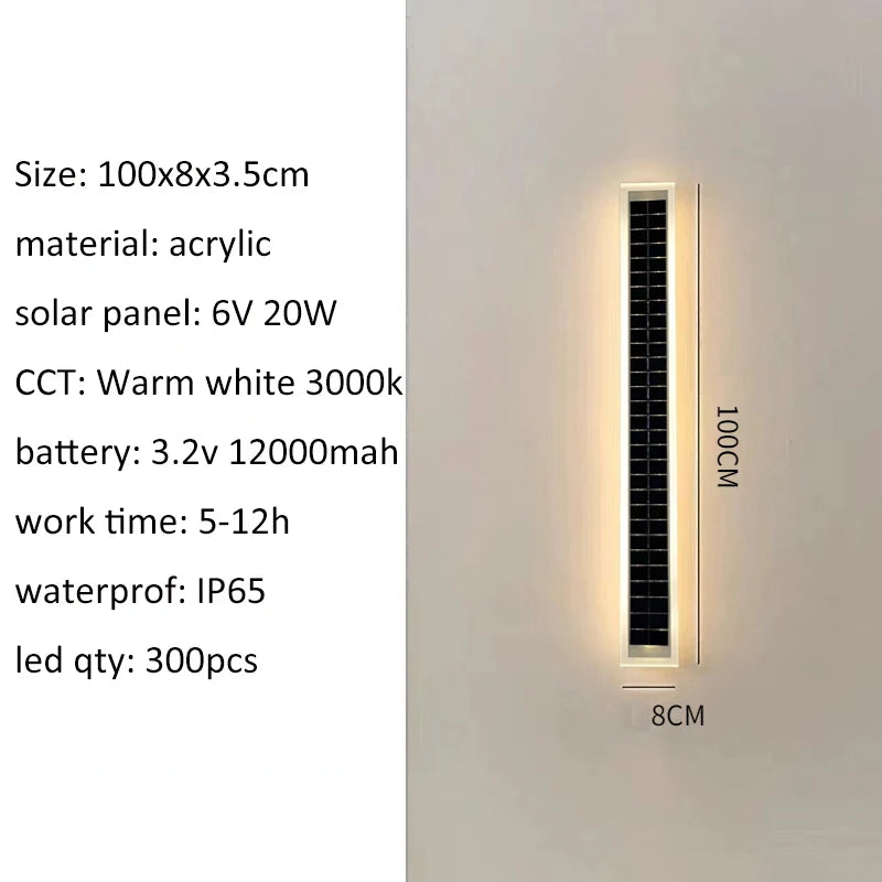 Solar Led Wall Light Outdoor 100cm Waterproof IP65 Long Wall Lamp for Garden Porch Light Washing Lamp for Courtyard