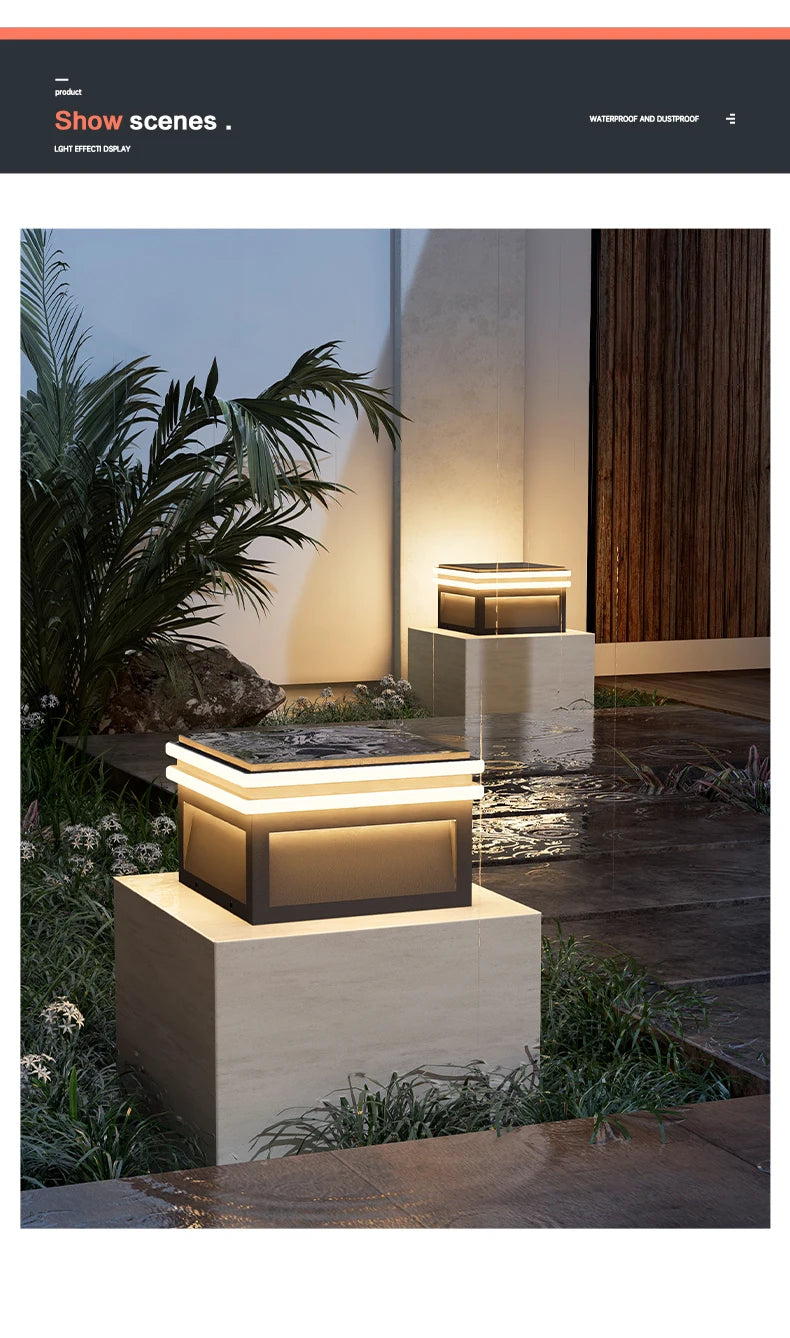 Solar Pillar Lights LED Wall Lamp Outdoor Waterproof Lighting Home Decor Solar Energy Square Lamp Villa Gate Garden Door Fence