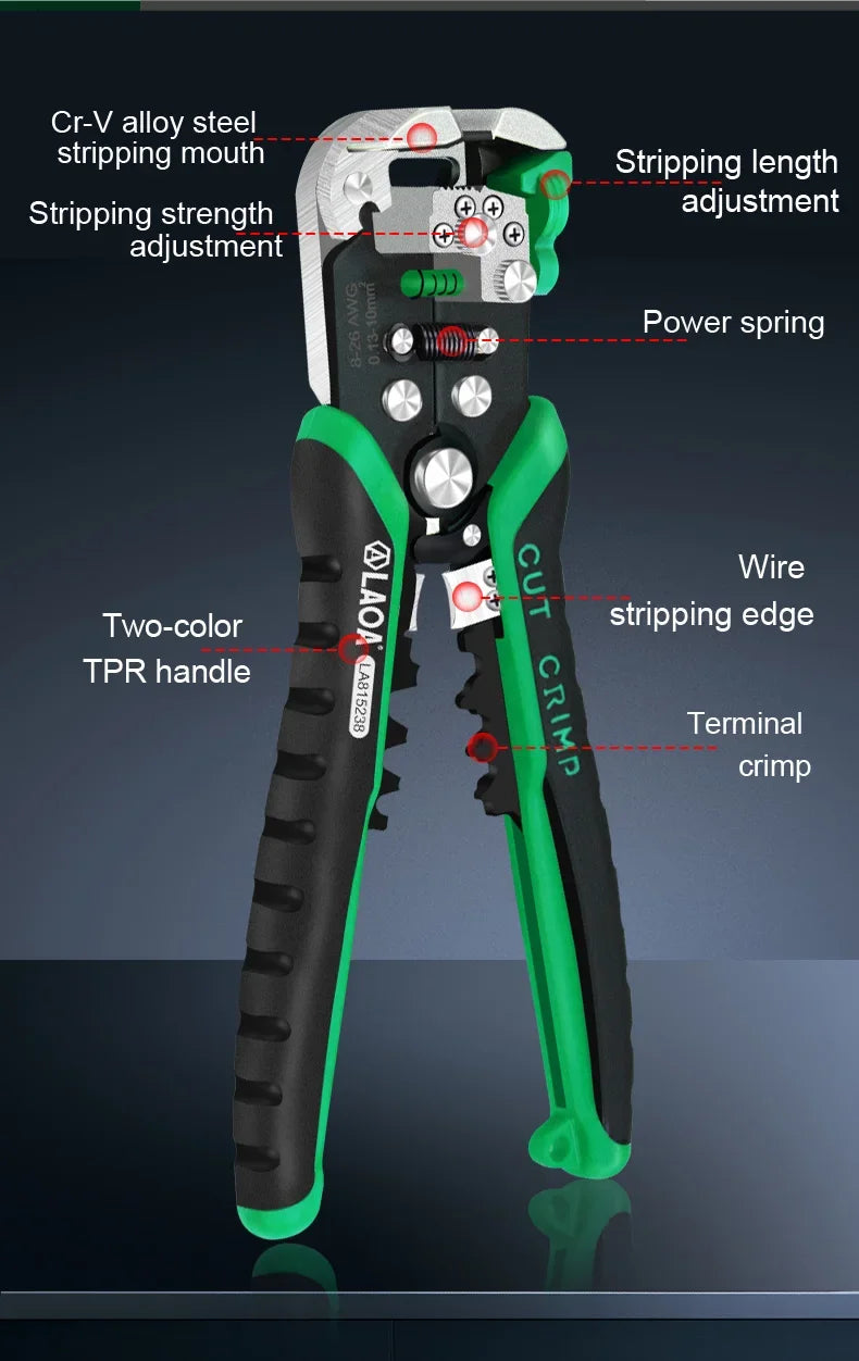 LAOA Automatic Wire Stripper with Built-in Springs New Type Electrician Cable Cutting Tool Crimping For Electrician Crimpping