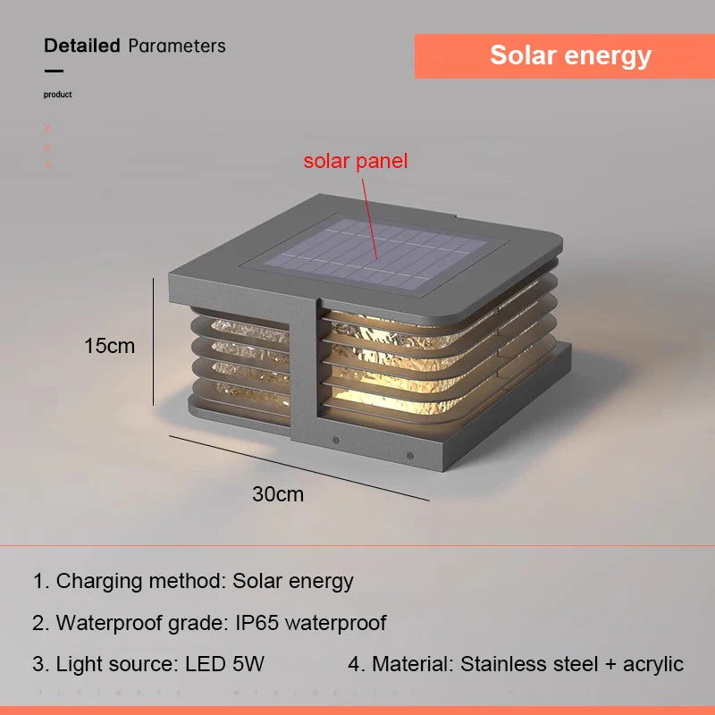 Solar Pillar Lights LED Wall Lamp Outdoor Waterproof Solar Energy Home Decor Lighting Fence Villa Gate Garden Door Courtyard