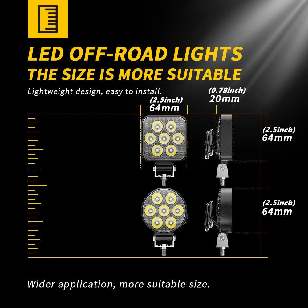 4/2PC 12-24V 7LED Mini Square LED Work Light Off Road Auxiliary Modified Headlights Spotlights Flood Spot Lamp for Car Truck SUV