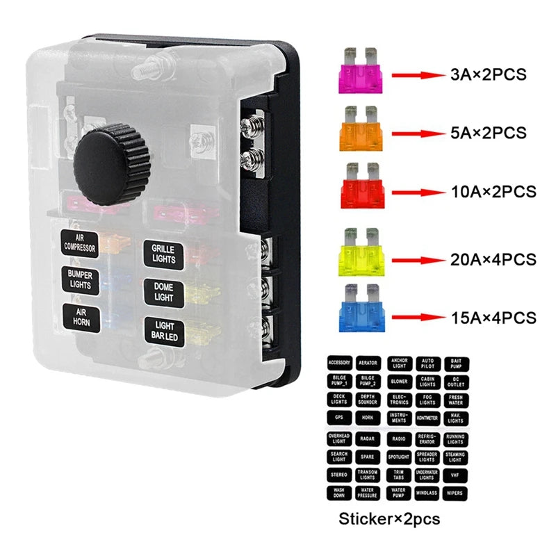 Blade Fuse Holder Block & Warning Indicator Power Distribution Panel Board Car Boat Fuse Box Holder-A34G