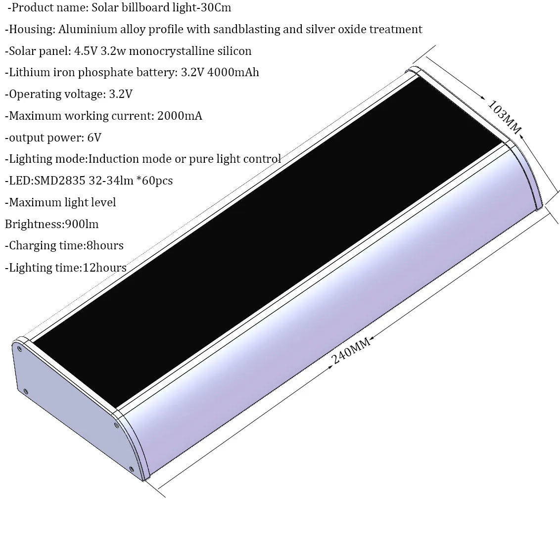 Solar Billboard Lights with Sensor Outdoor Automatic 4 Modes Lighting Solar LED Lamp Until Morning Outside for Street Wall Light