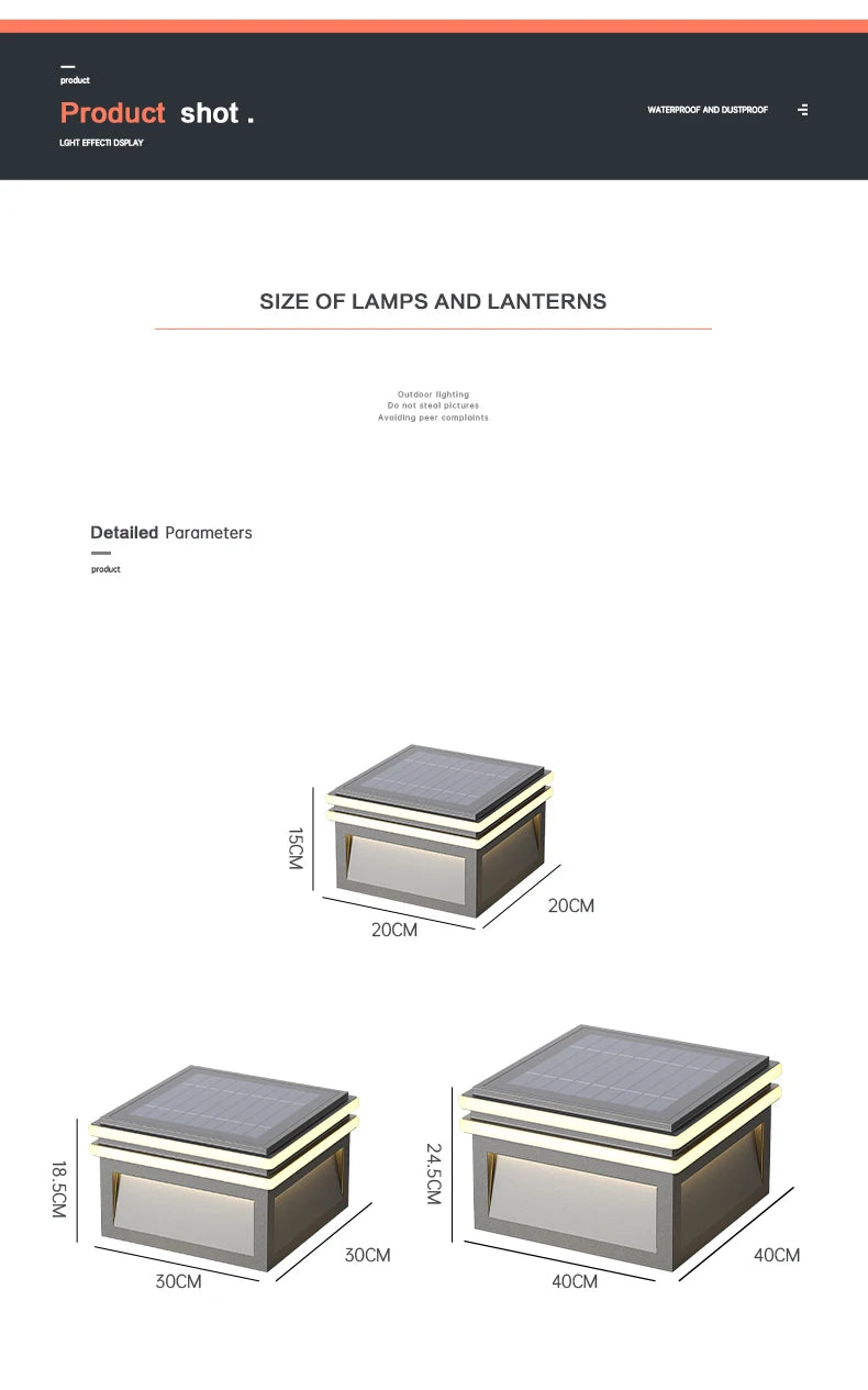 Solar Pillar Lights LED Wall Lamp Outdoor Waterproof Lighting Home Decor Solar Energy Square Lamp Villa Gate Garden Door Fence