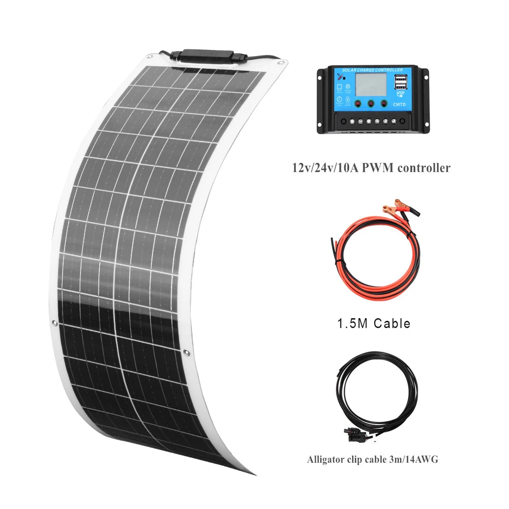 50W 100W Monocrystalline Flexible Solar Panel Kit 12V Battery Charger System For Home Camping Car RV Boat Off-grid Applications