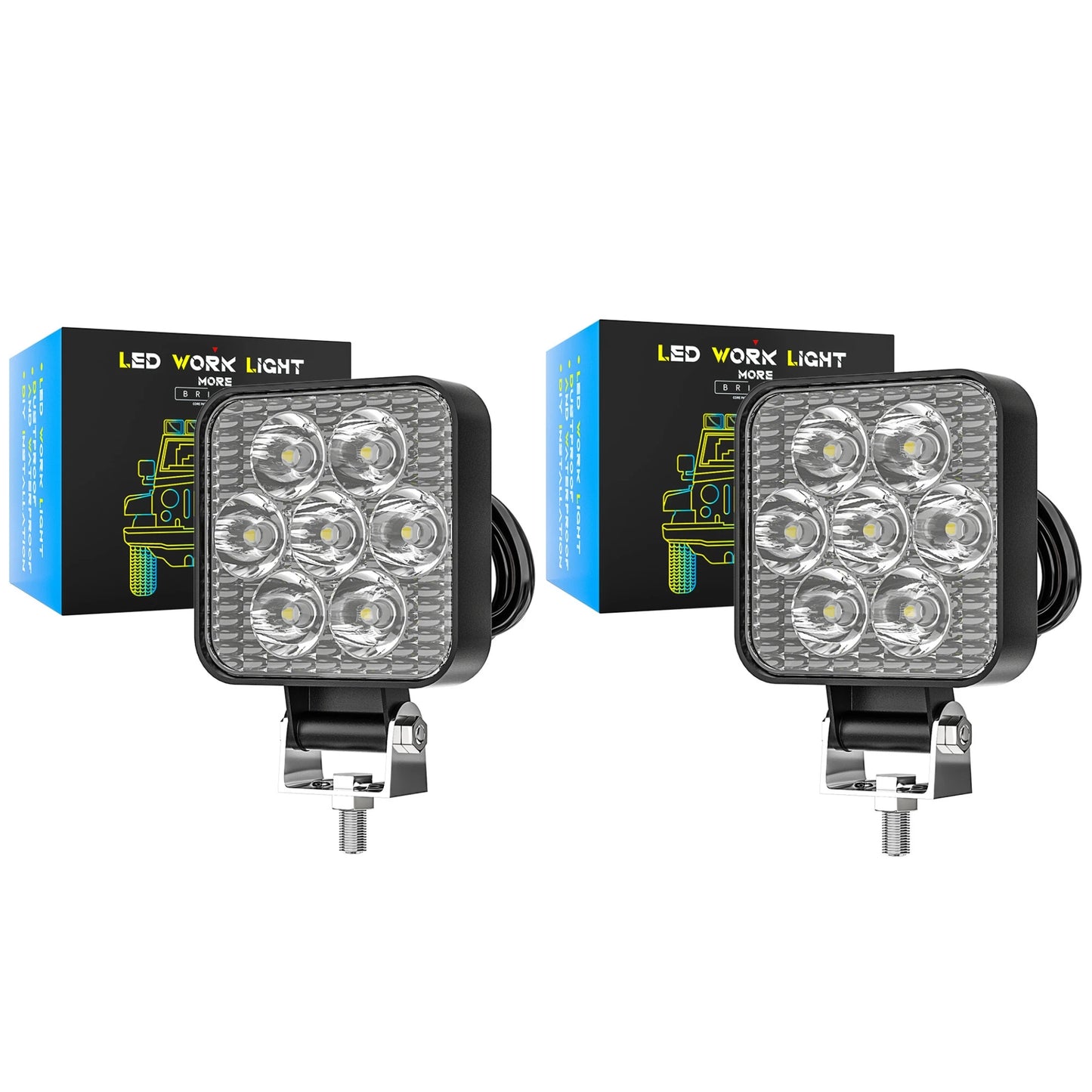 4/2PC 12-24V 7LED Mini Square LED Work Light Off Road Auxiliary Modified Headlights Spotlights Flood Spot Lamp for Car Truck SUV