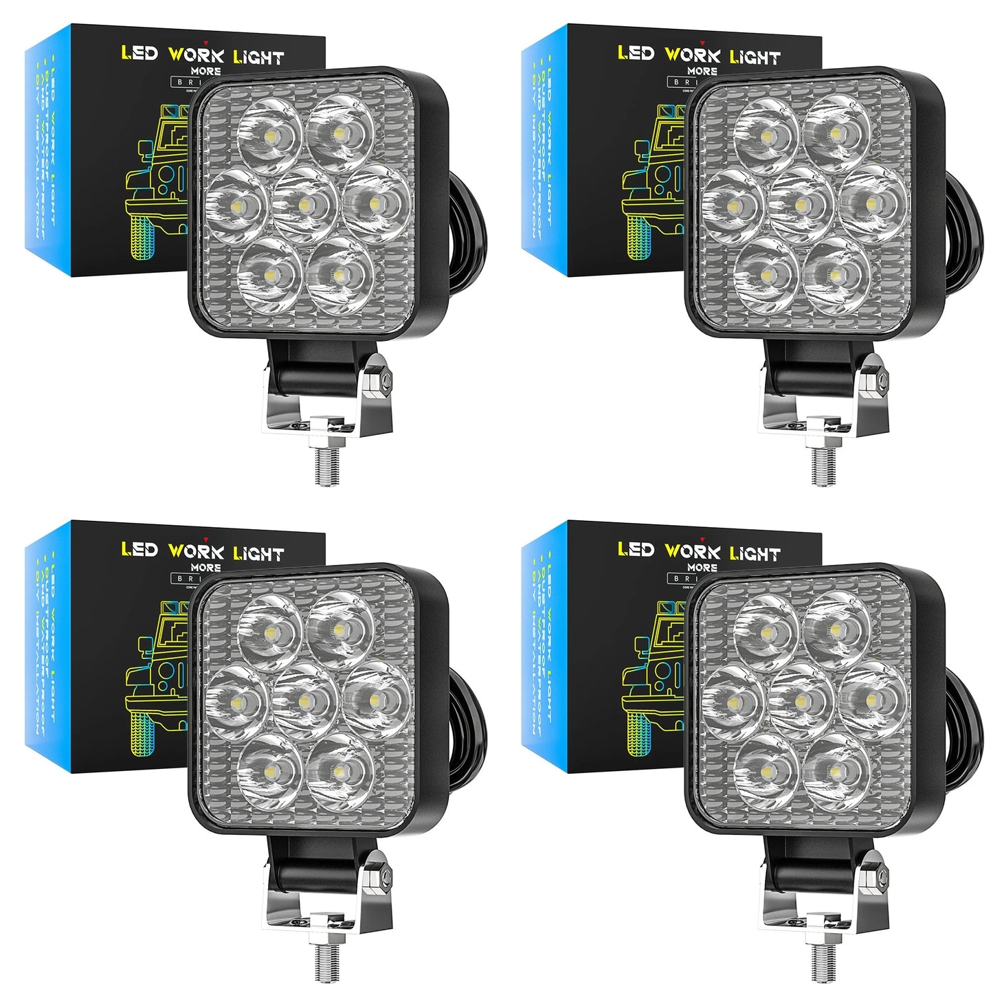 4/2PC 12-24V 7LED Mini Square LED Work Light Off Road Auxiliary Modified Headlights Spotlights Flood Spot Lamp for Car Truck SUV