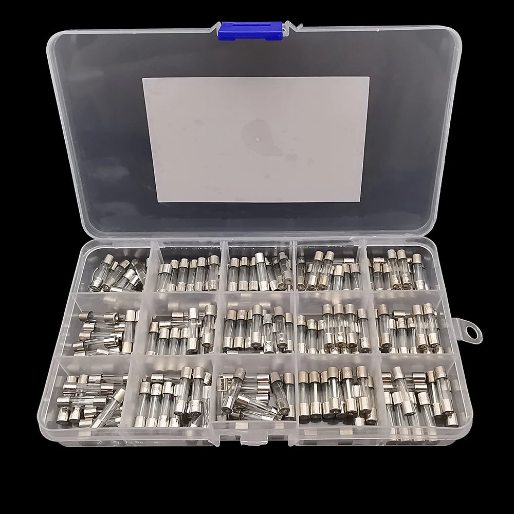 100/150Pcs Quick Blow Glass Tube Fuse 5x20mm Glass Fuses Assortment kit 0.2A-20A/0.1A-30A with Plastic Box