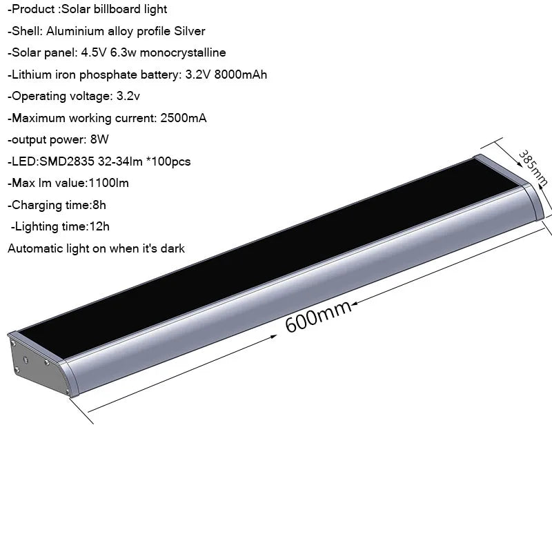 Solar Billboard Lights with Sensor Outdoor Automatic 4 Modes Lighting Solar LED Lamp Until Morning Outside for Street Wall Light