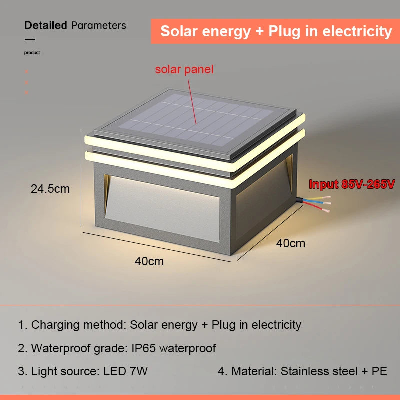 Solar Pillar Lights LED Wall Lamp Outdoor Waterproof Lighting Home Decor Solar Energy Square Lamp Villa Gate Garden Door Fence