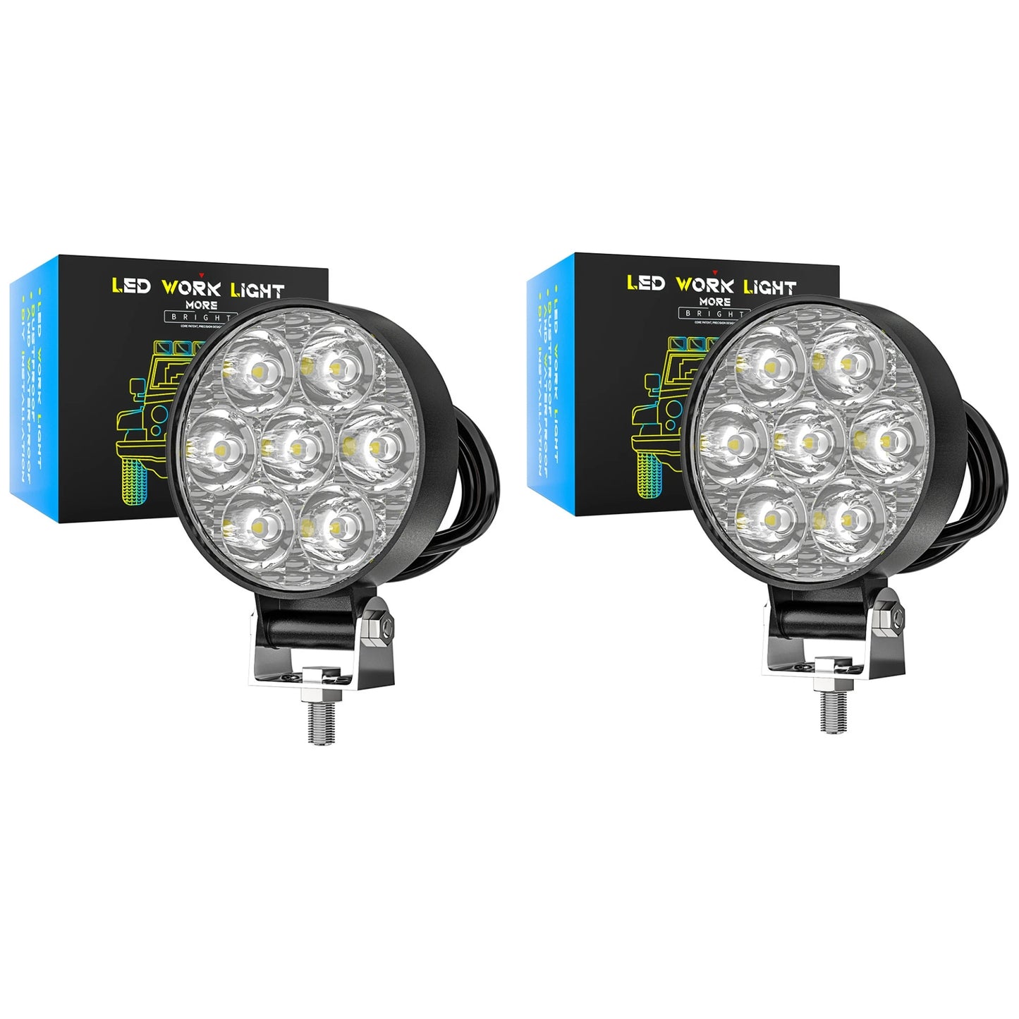 4/2PC 12-24V 7LED Mini Square LED Work Light Off Road Auxiliary Modified Headlights Spotlights Flood Spot Lamp for Car Truck SUV