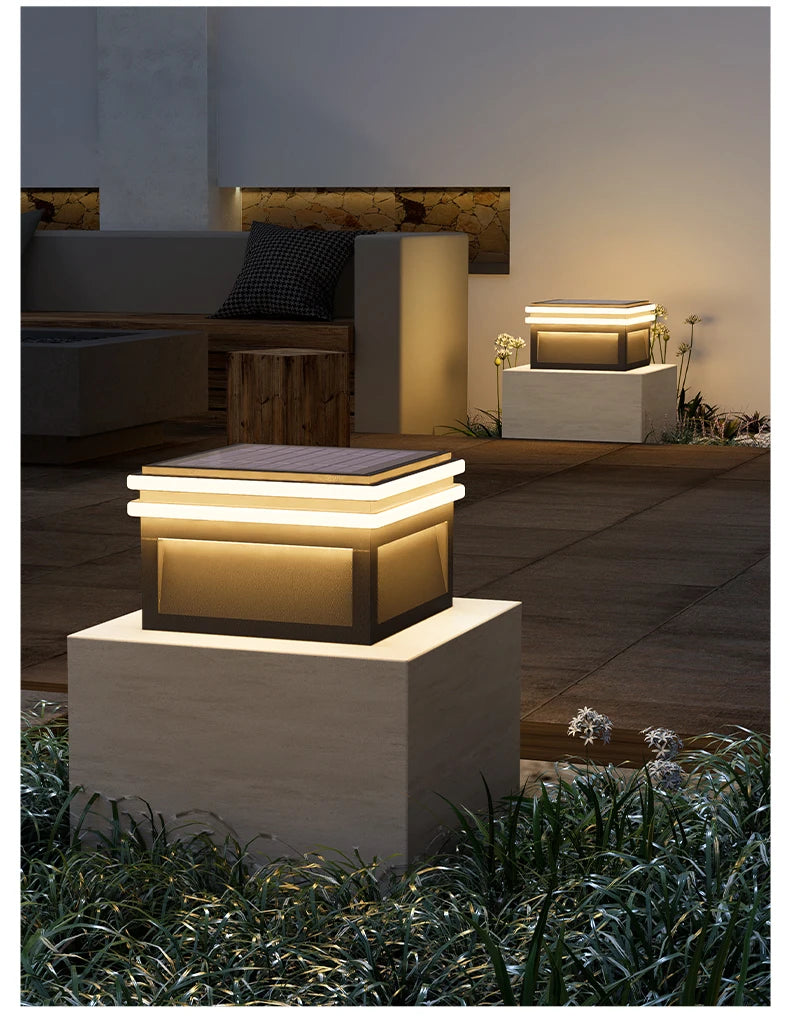 Solar Pillar Lights LED Wall Lamp Outdoor Waterproof Lighting Home Decor Solar Energy Square Lamp Villa Gate Garden Door Fence