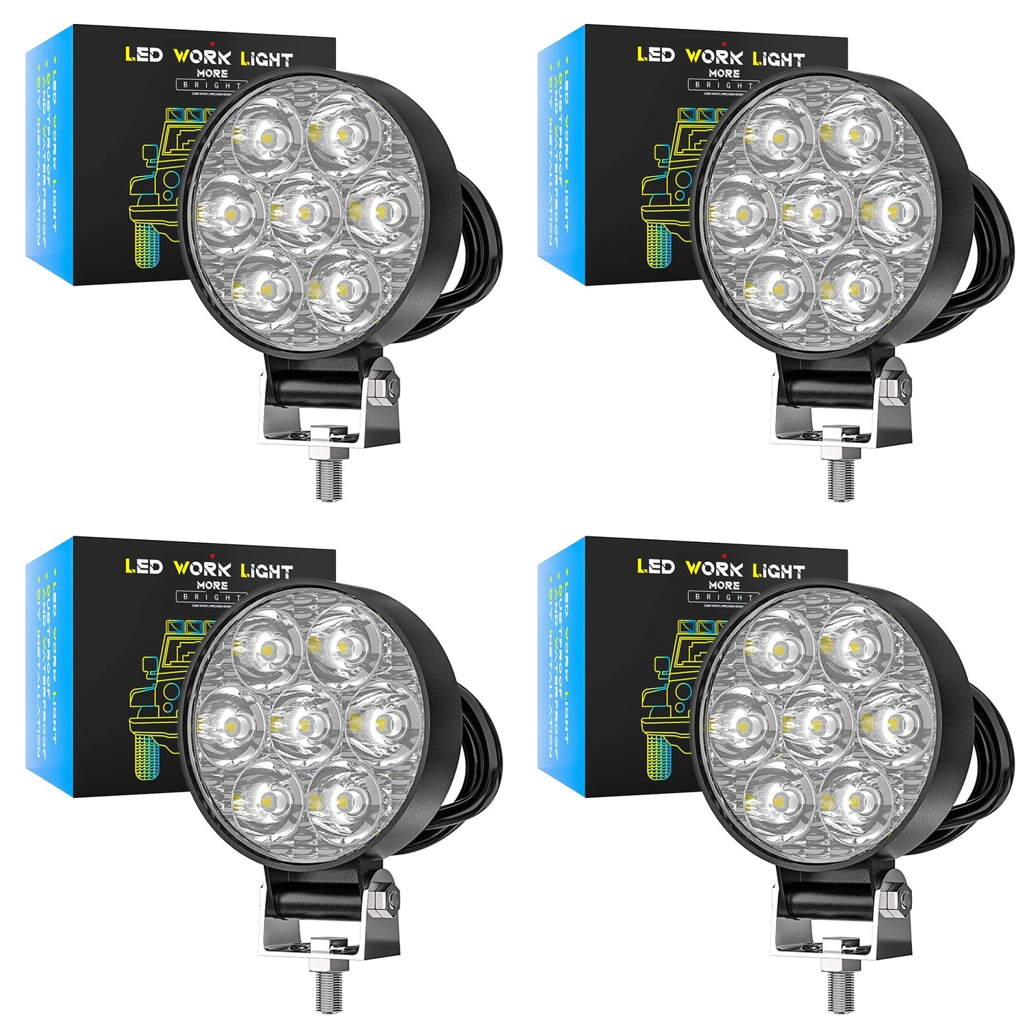 4/2PC 12-24V 7LED Mini Square LED Work Light Off Road Auxiliary Modified Headlights Spotlights Flood Spot Lamp for Car Truck SUV