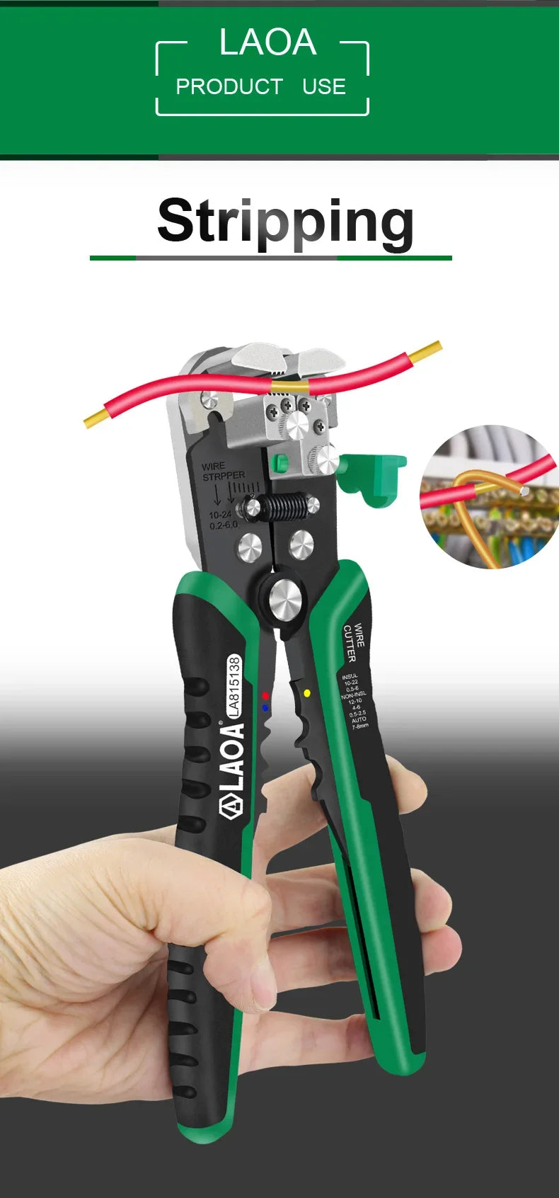 LAOA Automatic Wire Stripper with Built-in Springs New Type Electrician Cable Cutting Tool Crimping For Electrician Crimpping