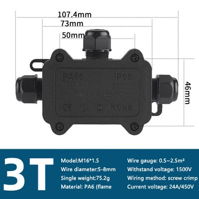 IP68 Waterproof Junction Box Electrical Connector 2-3Way Enclosure Block Cable Connecting Line Protection for Wiring Accessories