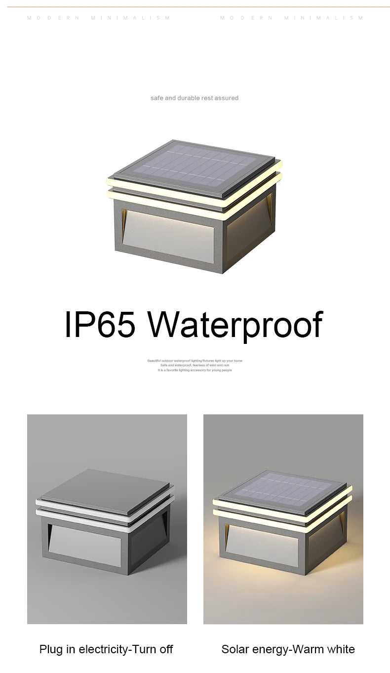 Solar Pillar Lights LED Wall Lamp Outdoor Waterproof Lighting Home Decor Solar Energy Square Lamp Villa Gate Garden Door Fence