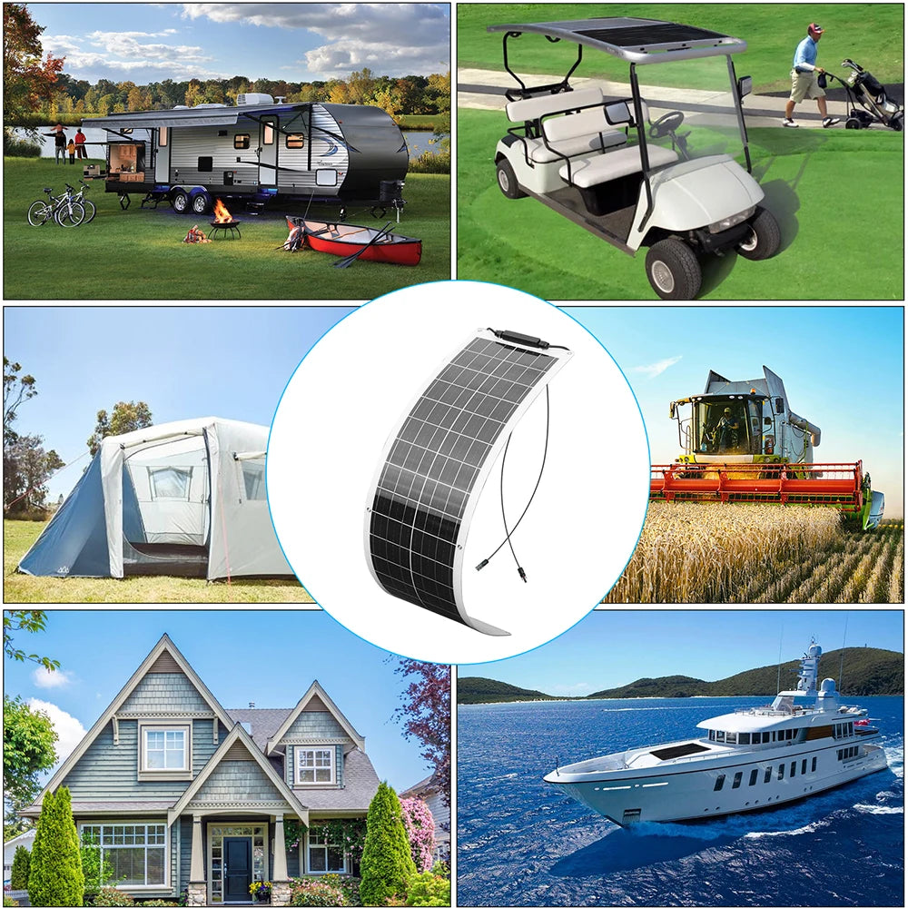 50W 100W Monocrystalline Flexible Solar Panel Kit 12V Battery Charger System For Home Camping Car RV Boat Off-grid Applications