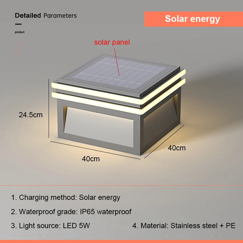 Solar Pillar Lights LED Wall Lamp Outdoor Waterproof Lighting Home Decor Solar Energy Square Lamp Villa Gate Garden Door Fence