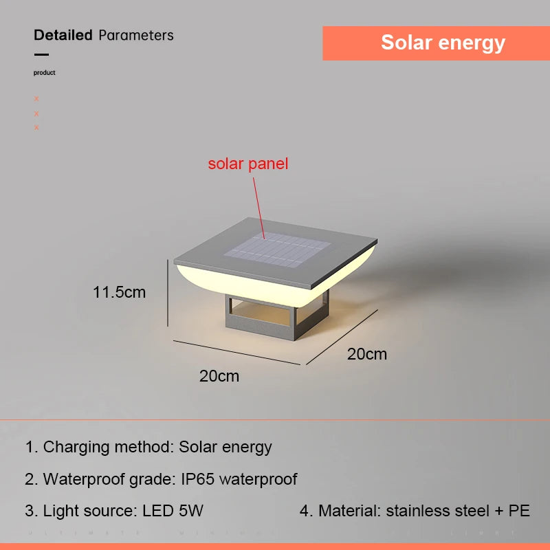 Solar Pillar Lights LED Wall Lamp Solar Energy Home Decor Lighting Outdoor Waterproof Fence Villa Gate Garden Door Courtyard