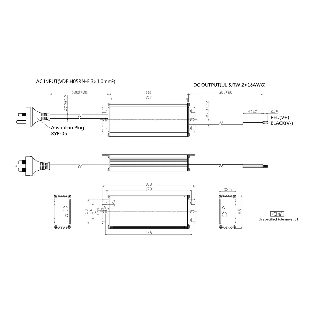 100W 12V DC 8.3A LED Driver Drawings and Dimensions