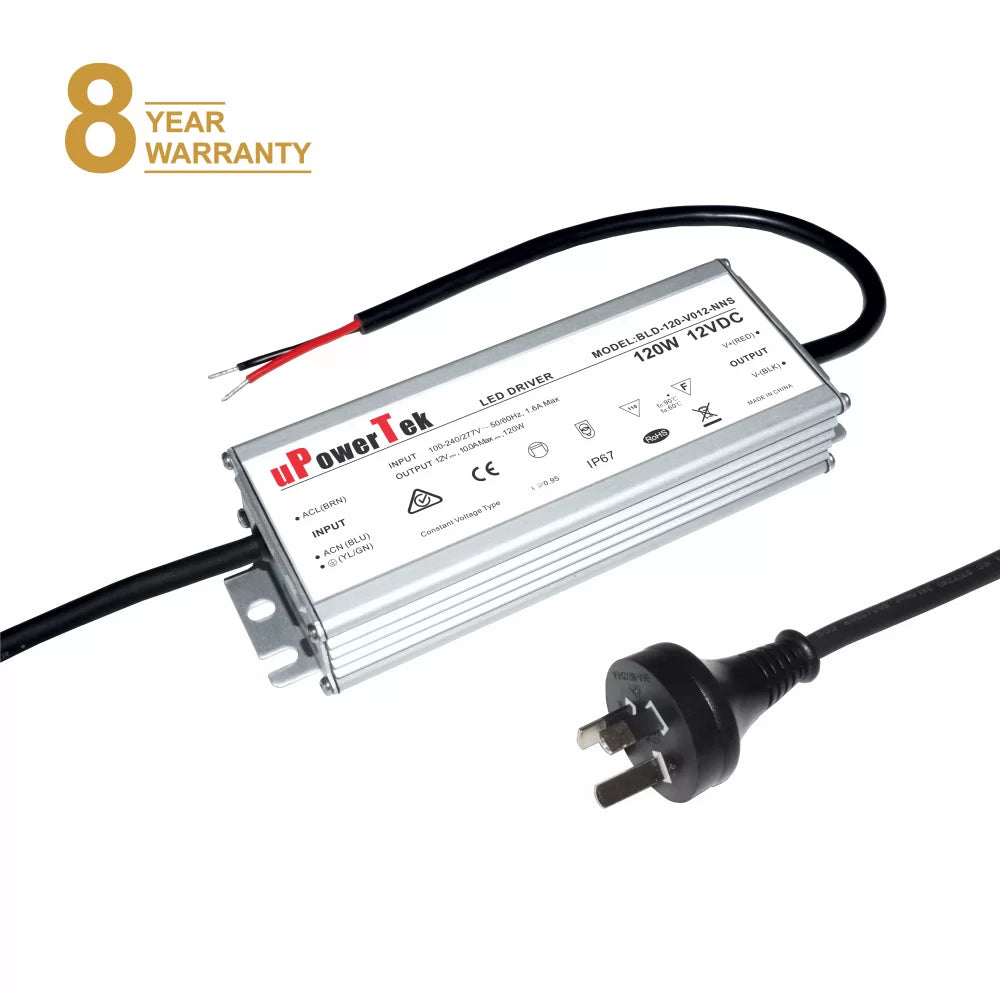 120W 12V DC 10A LED Driver / Transformer, Waterproof IP67, RCN Approved.