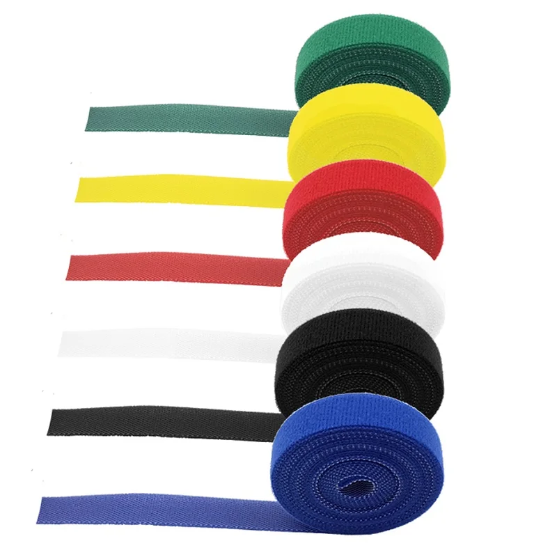 Reusable Cable Ties 10mm*5m. Red, Green, Yellow, White, Blue, Black. Reusable self-adhesive Cable Fasteners Bundle for Home, Office, Workshop appliance, computer, Communication cables management. Can be reused and moved if installed in the incorrect location many times.