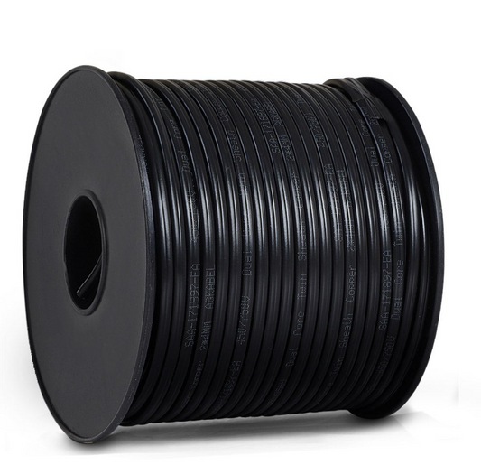 4mm * 100m twin core twin sheathed wire comprising oxygen-free copper, durable reinforced PVC cover with black sheathing. The cable is waterproof, fire-retardant able to withstand high temperature variations without losing its effective conductivity.  Specifications:  Australian Standards: SAA-certified. Conductor: Oxygen free plain copper wire to AS/NZ 1125. Insulation: V-90 PVC to AS/NZ 3808. Sheath: 5V-90 PVC AS/NZ 3808.  Voltage: 450/750V AC/DC. AMP: 22A 