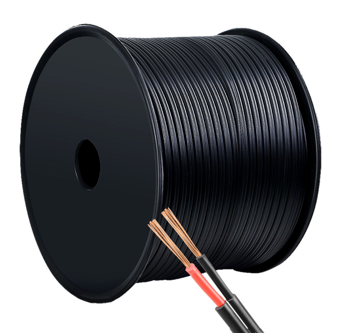 2.5mm * 100m Twin Core Twin Sheath electrical Cable, Red wire positive, Black wire negative. Australian Standards: SAA-certified. Conductor: Oxygen free plain copper wire to AS/NZ 1125. Insulation: V-90 PVC to AS/NZ 3808. Sheath: 5V-90 PVC AS/NZ 3808.  Voltage: up to 450V AC/DC. AMP: 11A Core No.: 2. Strand Diameter: 7/0.32mm.